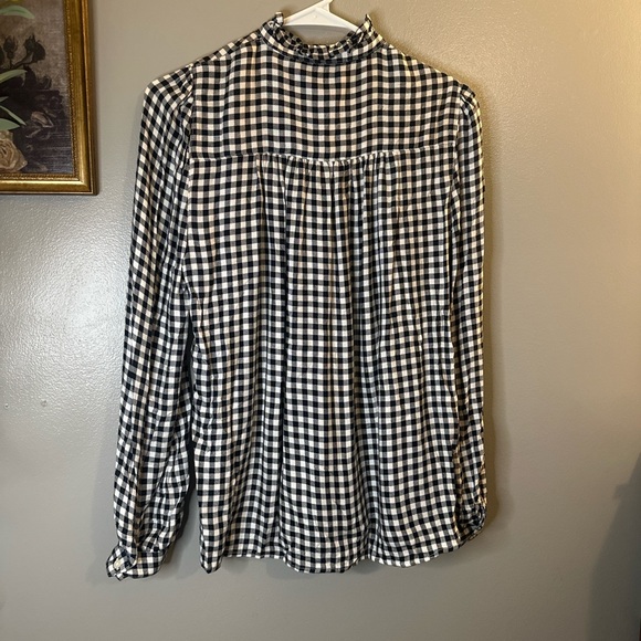 GAP Black & White Gingham Ruffle Neck Peasant Blouse XS Cottagecore - Picture 8 of 8
